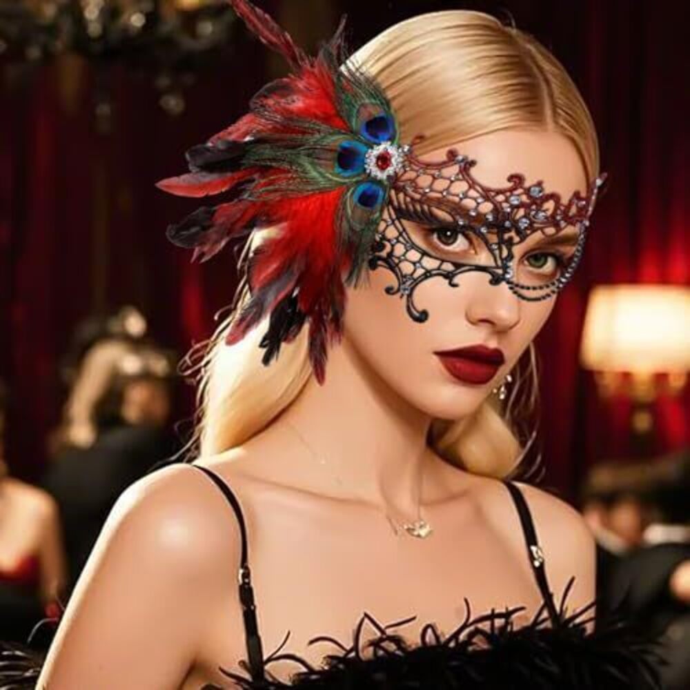 7044 Masquerade Mask Mardi Gras Mask Peacock Feather Lace Mask Venetian